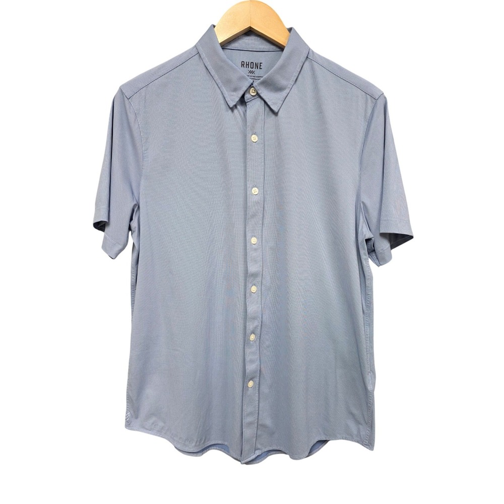 Rhone Button Front Shirt Men M Light Blue Performance Stretch Commuter Tech Top